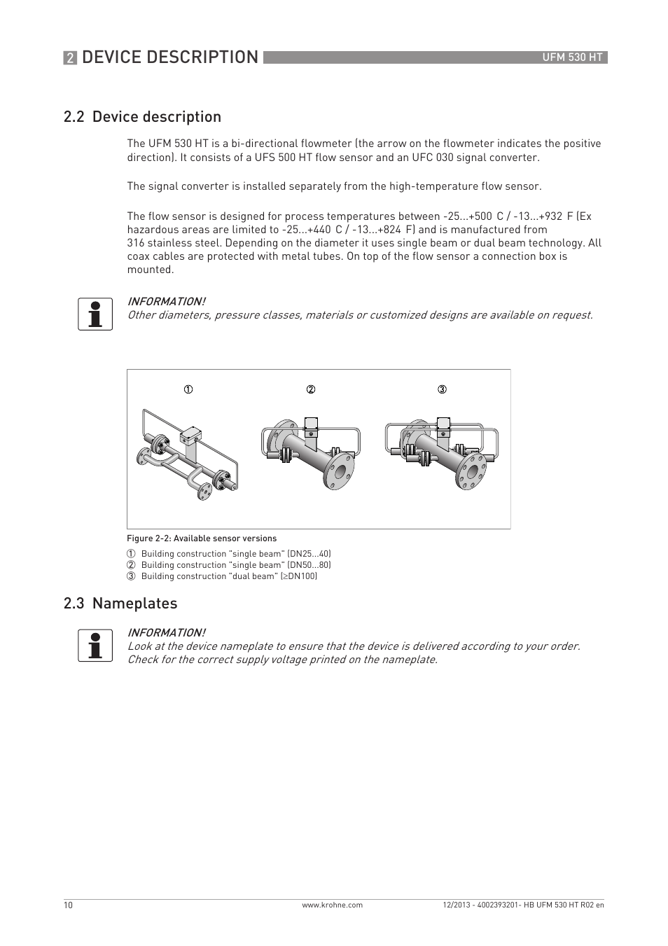 Device description, 2 device description, 3 nameplates | KROHNE UFM 530 HT EN User Manual | Page 10 / 68