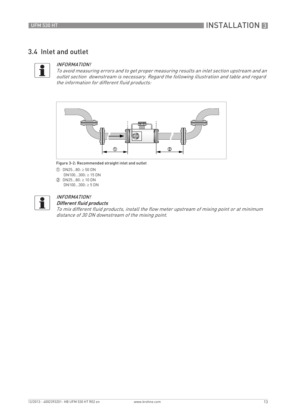 Installation, 4 inlet and outlet | KROHNE UFM 530 HT EN User Manual | Page 13 / 68