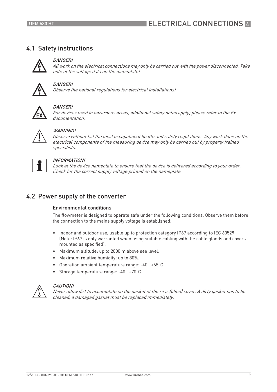 Electrical connections | KROHNE UFM 530 HT EN User Manual | Page 19 / 68