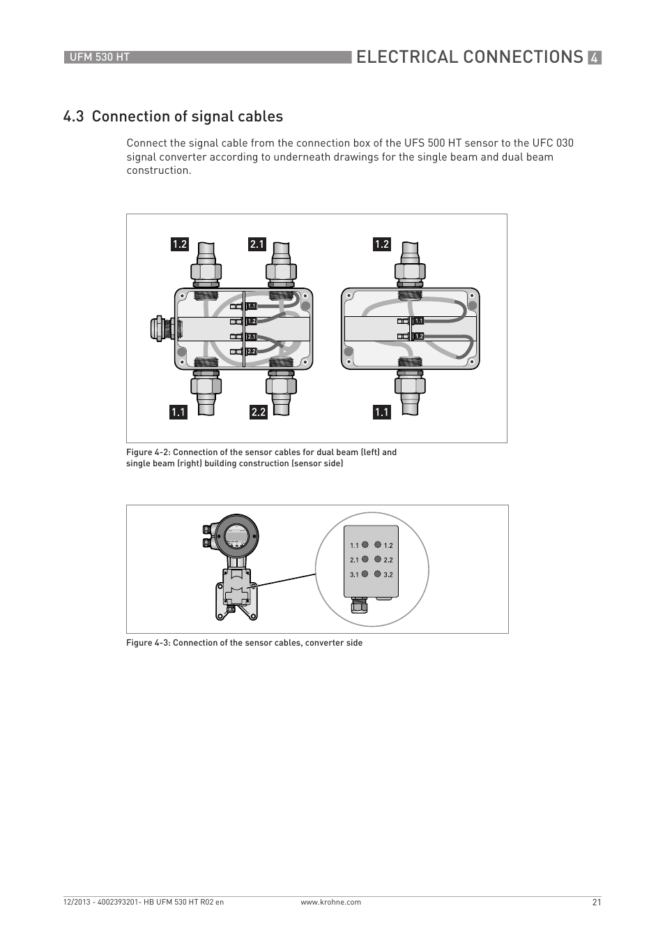 Electrical connections, 3 connection of signal cables | KROHNE UFM 530 HT EN User Manual | Page 21 / 68