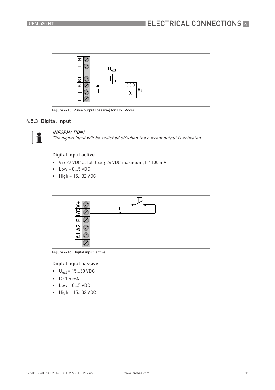 Electrical connections, 3 digital input | KROHNE UFM 530 HT EN User Manual | Page 31 / 68