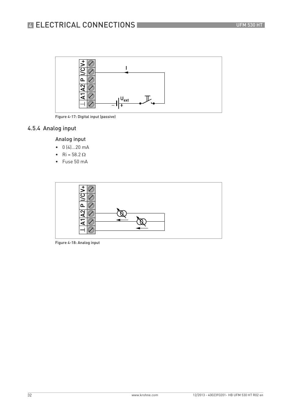 Electrical connections, 4 analog input | KROHNE UFM 530 HT EN User Manual | Page 32 / 68