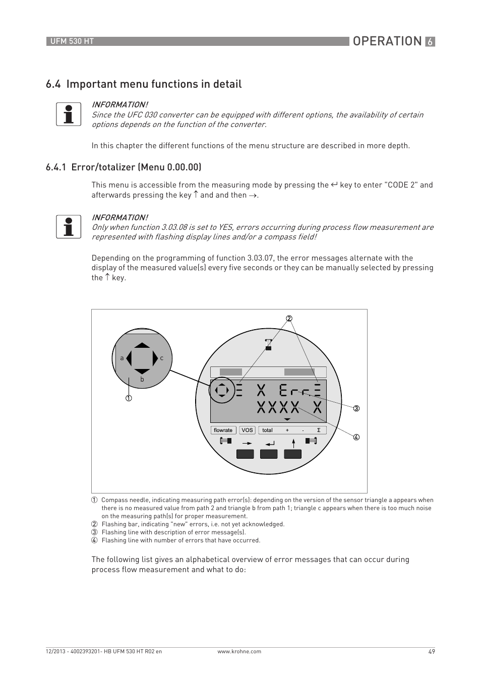 Operation, 4 important menu functions in detail | KROHNE UFM 530 HT EN User Manual | Page 49 / 68