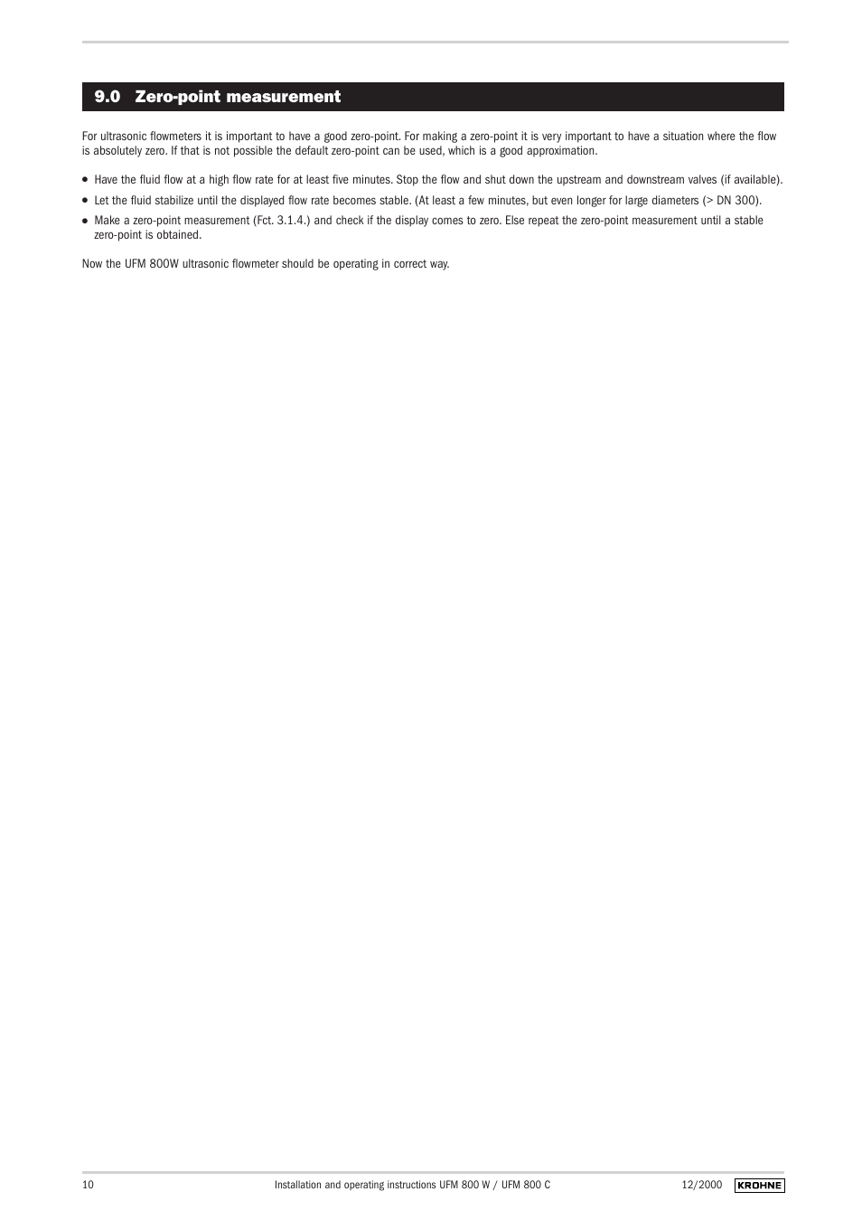 0 zero-point measurement | KROHNE UFM 800 EN User Manual | Page 10 / 10