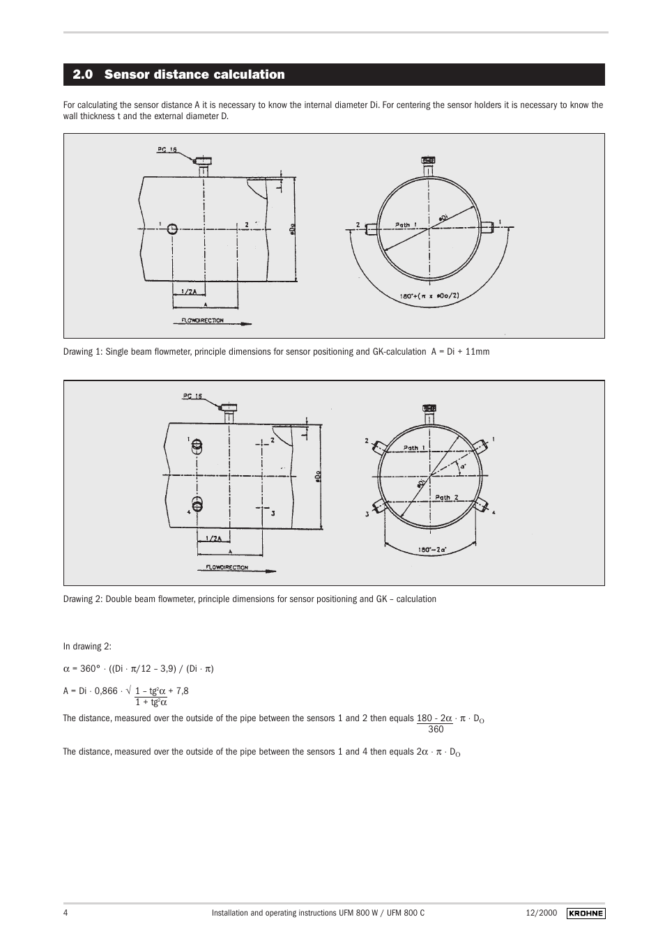 0 sensor distance calculation | KROHNE UFM 800 EN User Manual | Page 4 / 10