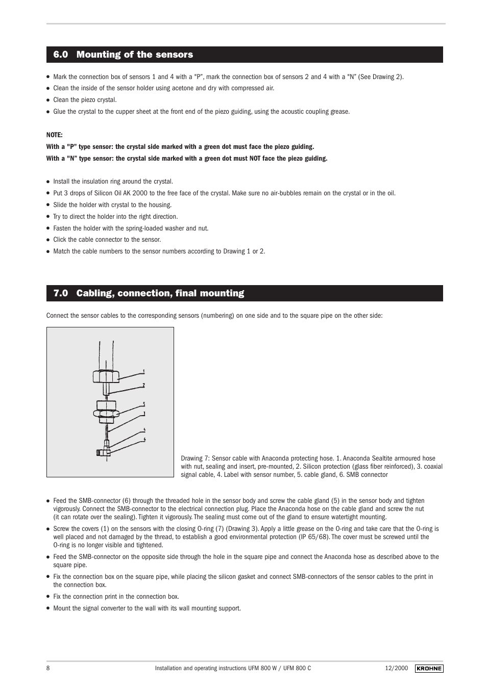 0 mounting of the sensors, 0 cabling, connection, final mounting | KROHNE UFM 800 EN User Manual | Page 8 / 10