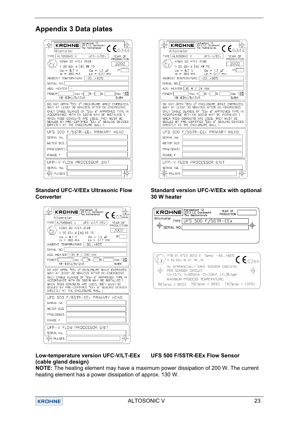 Appendix 3 data plates | KROHNE ALTOSONIC V EEx EN User Manual | Page 27 / 28