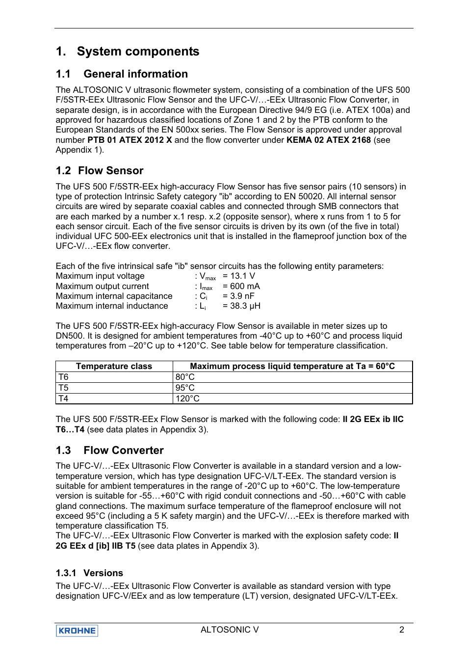 System components, 1 general information, 2 flow sensor | 3 flow converter | KROHNE ALTOSONIC V EEx EN User Manual | Page 6 / 28