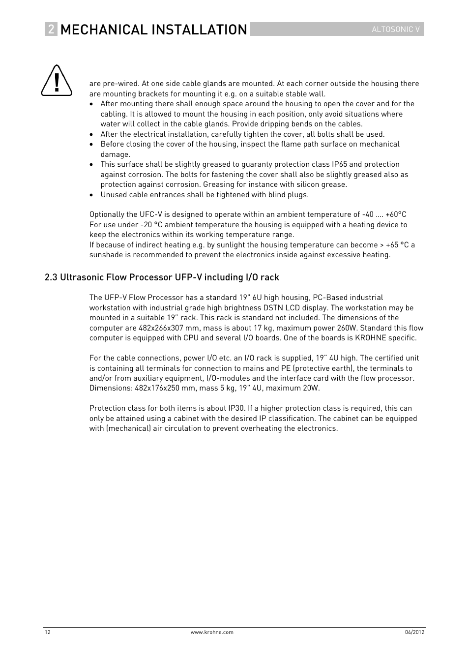 Mechanical installation | KROHNE ALTOSONIC V Installation EN User Manual | Page 12 / 31