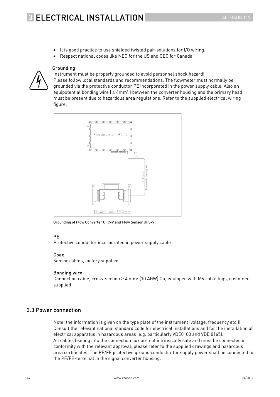 Electrical installation | KROHNE ALTOSONIC V Installation EN User Manual | Page 14 / 31