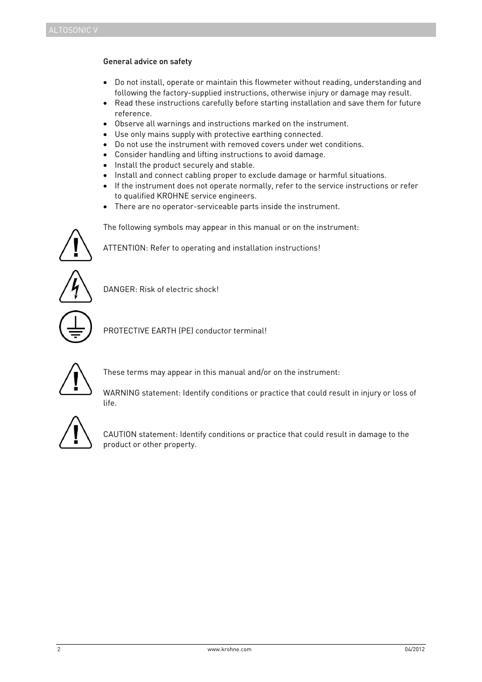 KROHNE ALTOSONIC V Installation EN User Manual | Page 2 / 31