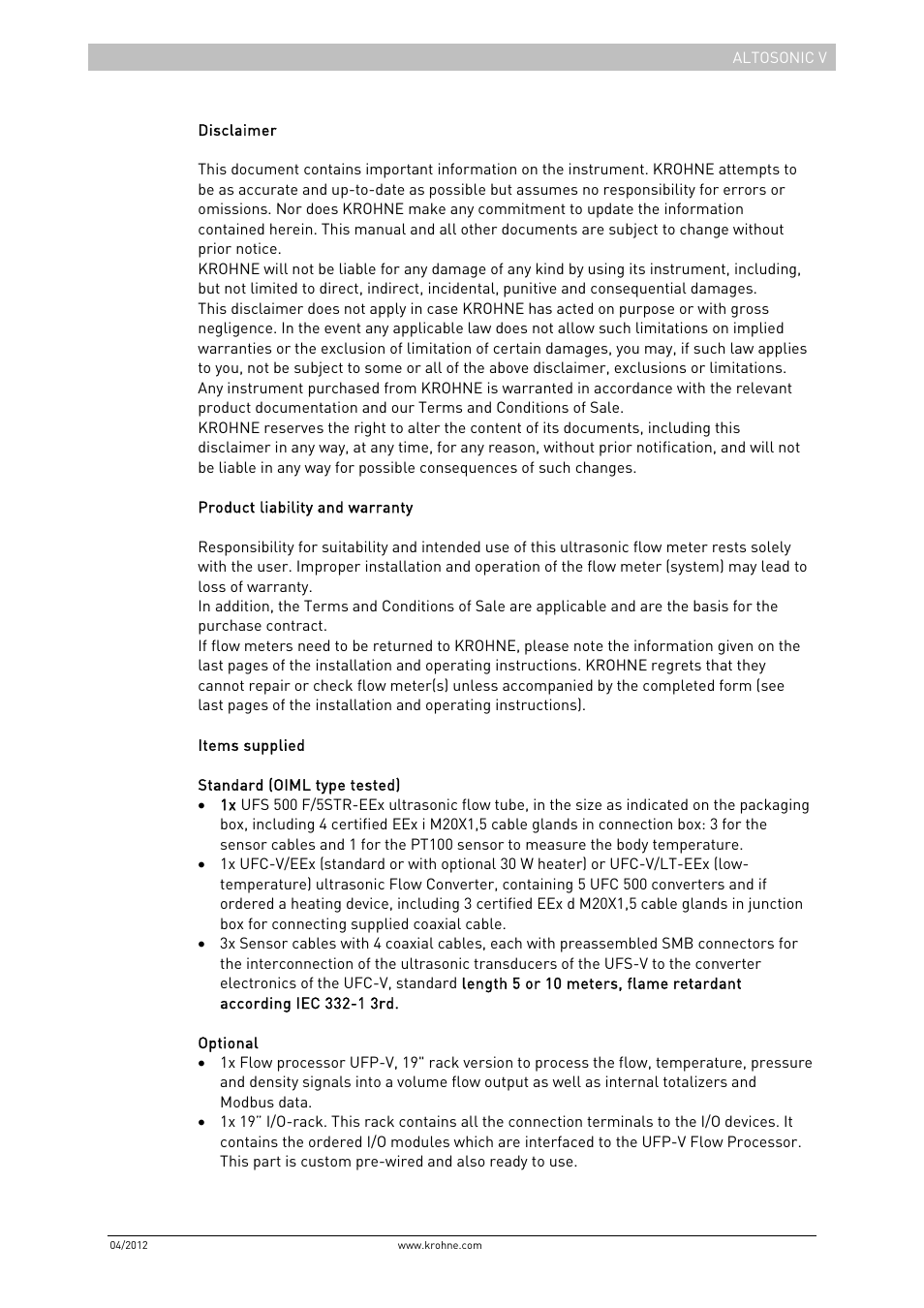 KROHNE ALTOSONIC V Installation EN User Manual | Page 3 / 31