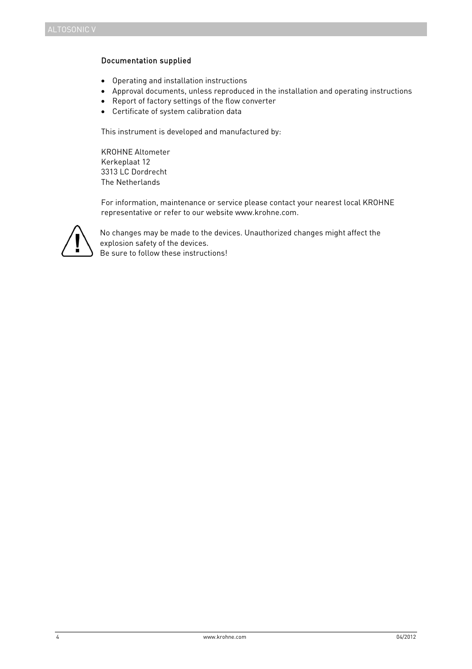 KROHNE ALTOSONIC V Installation EN User Manual | Page 4 / 31