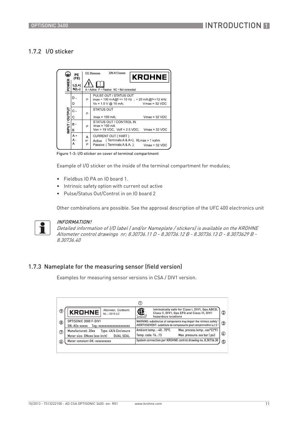 Introduction | KROHNE OPTISONIC 3400 CSA EN User Manual | Page 11 / 32