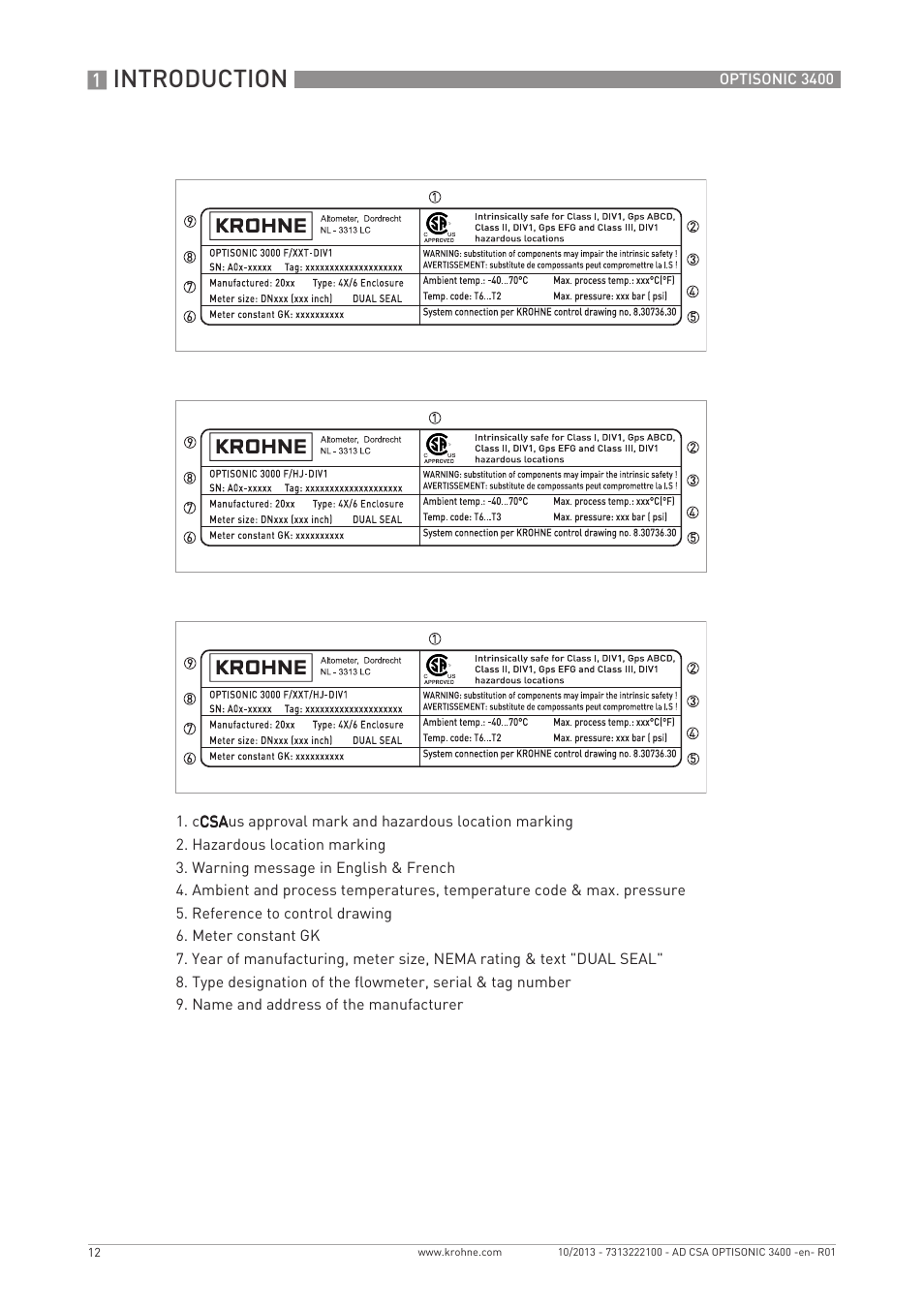 Introduction | KROHNE OPTISONIC 3400 CSA EN User Manual | Page 12 / 32