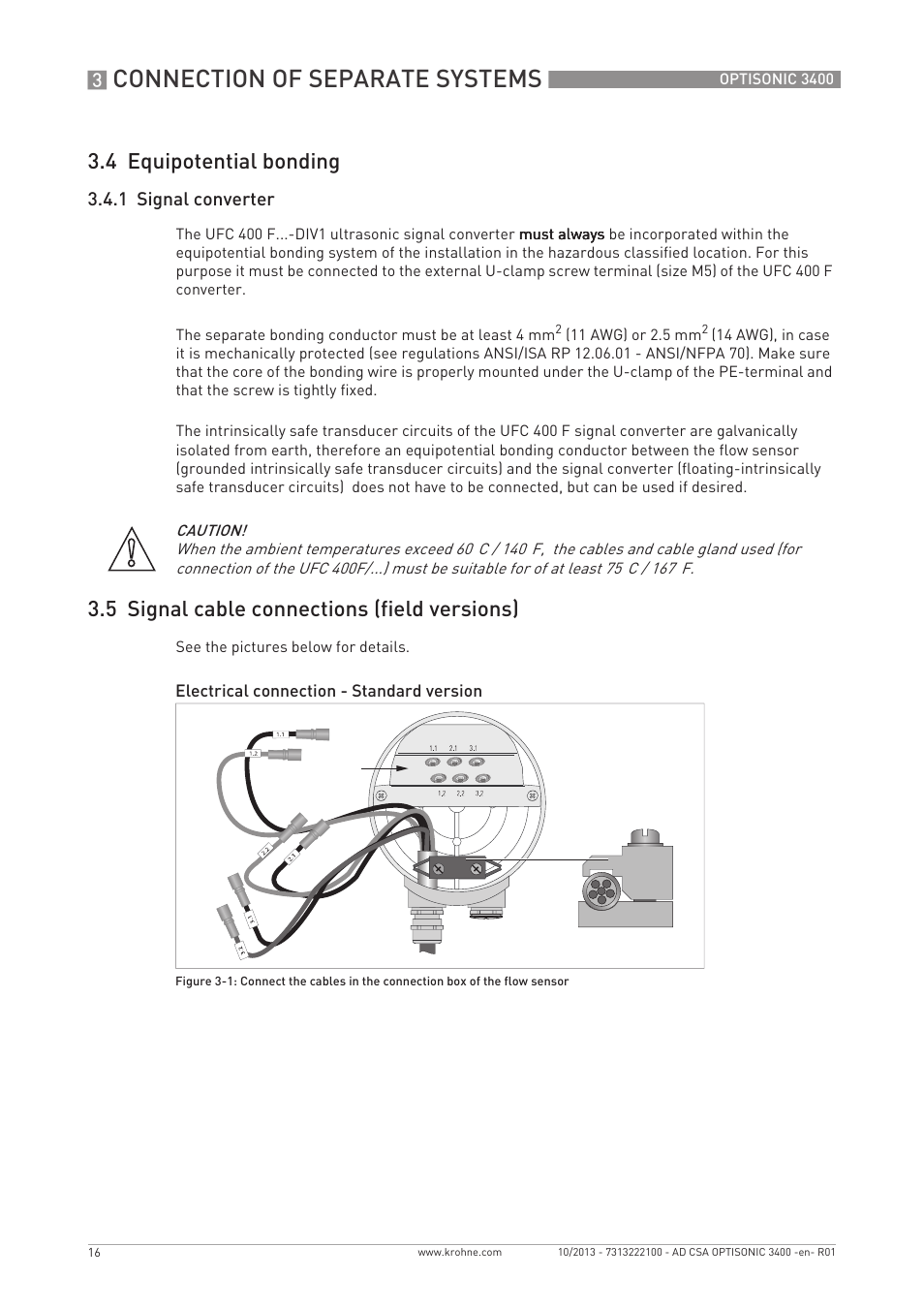 Connection of separate systems, 4 equipotential bonding, 5 signal cable connections (field versions) | KROHNE OPTISONIC 3400 CSA EN User Manual | Page 16 / 32