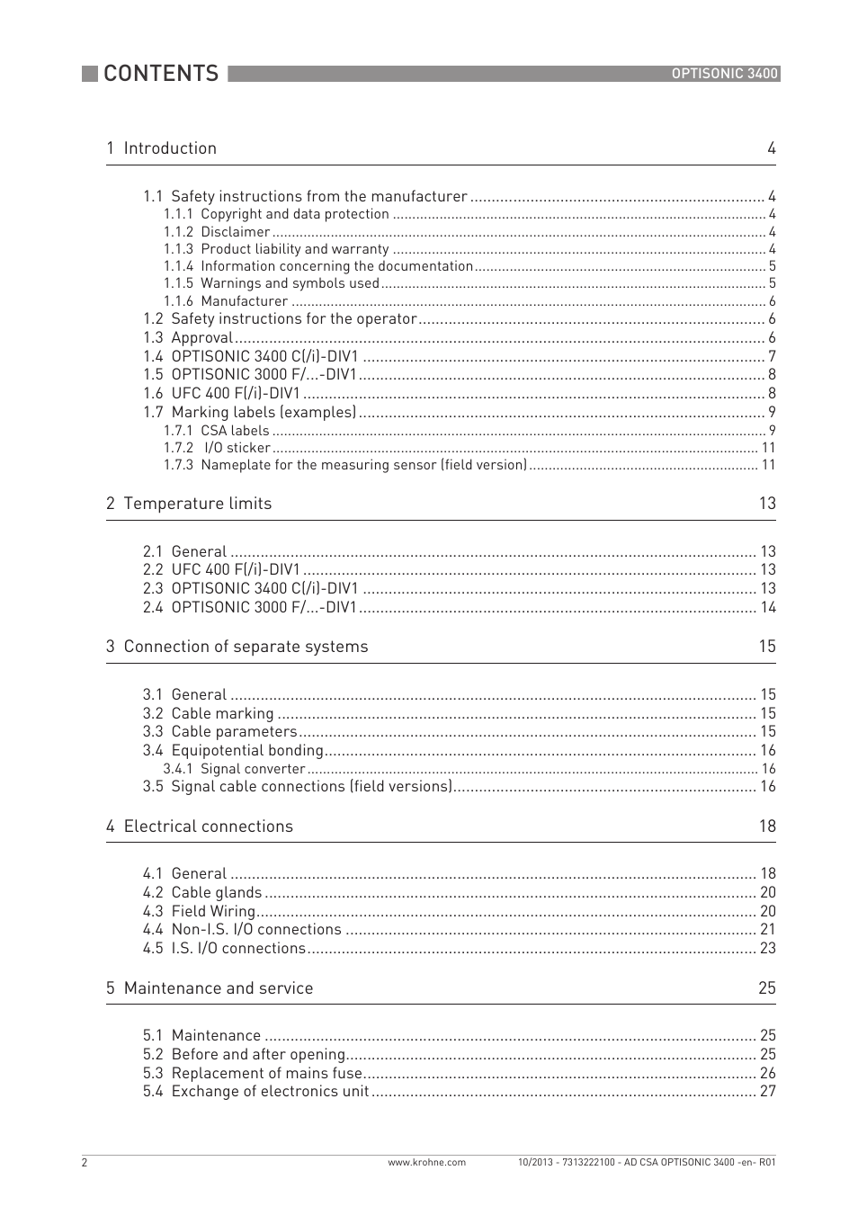 KROHNE OPTISONIC 3400 CSA EN User Manual | Page 2 / 32