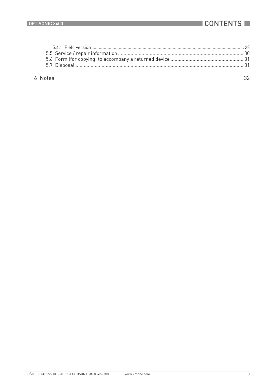 KROHNE OPTISONIC 3400 CSA EN User Manual | Page 3 / 32