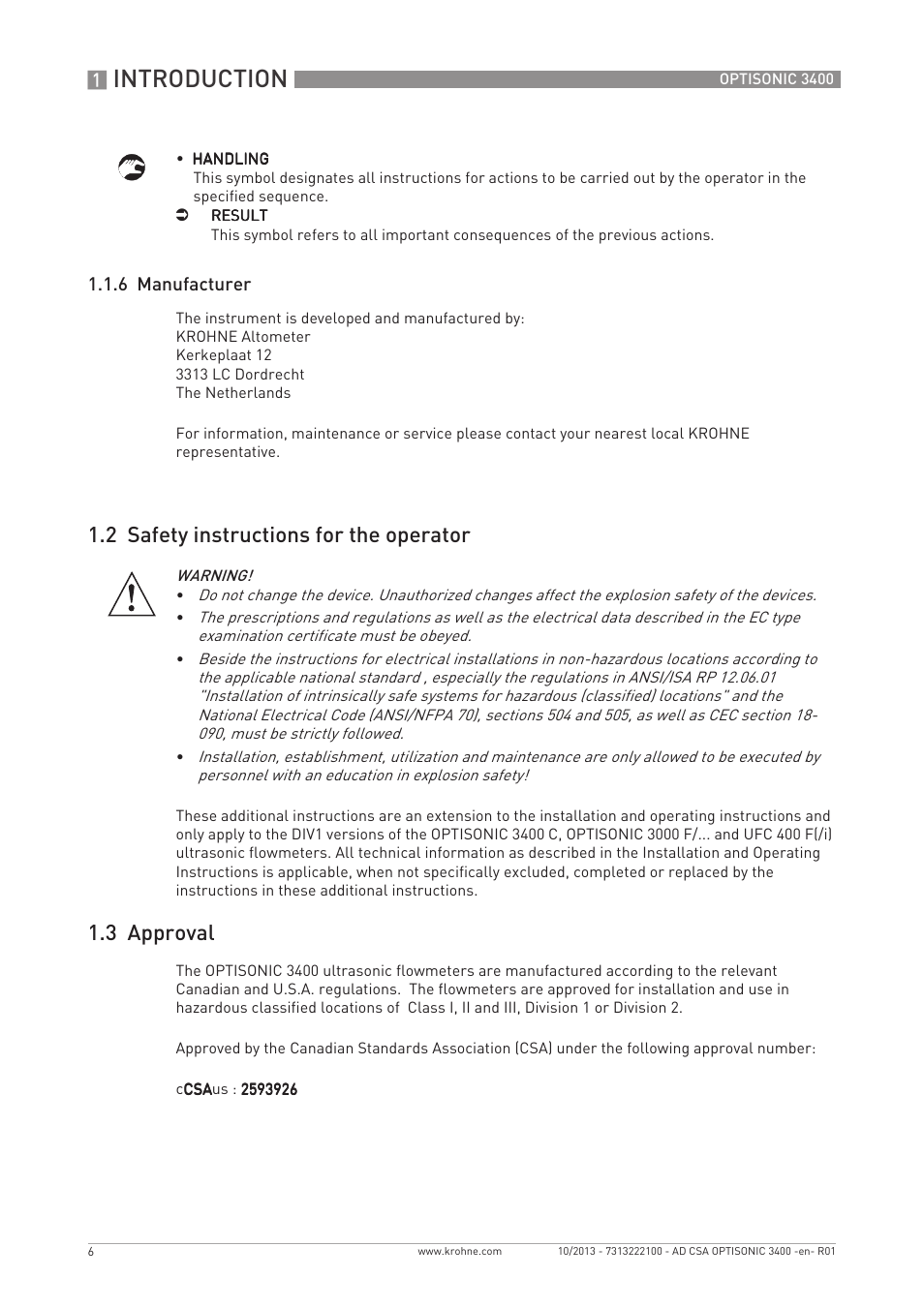 Introduction, 2 safety instructions for the operator, 3 approval | KROHNE OPTISONIC 3400 CSA EN User Manual | Page 6 / 32