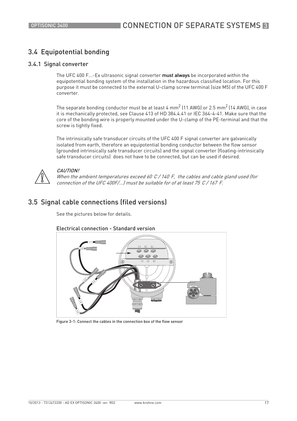 Connection of separate systems, 4 equipotential bonding, 5 signal cable connections (filed versions) | KROHNE OPTISONIC 3400 Ex EN User Manual | Page 17 / 36