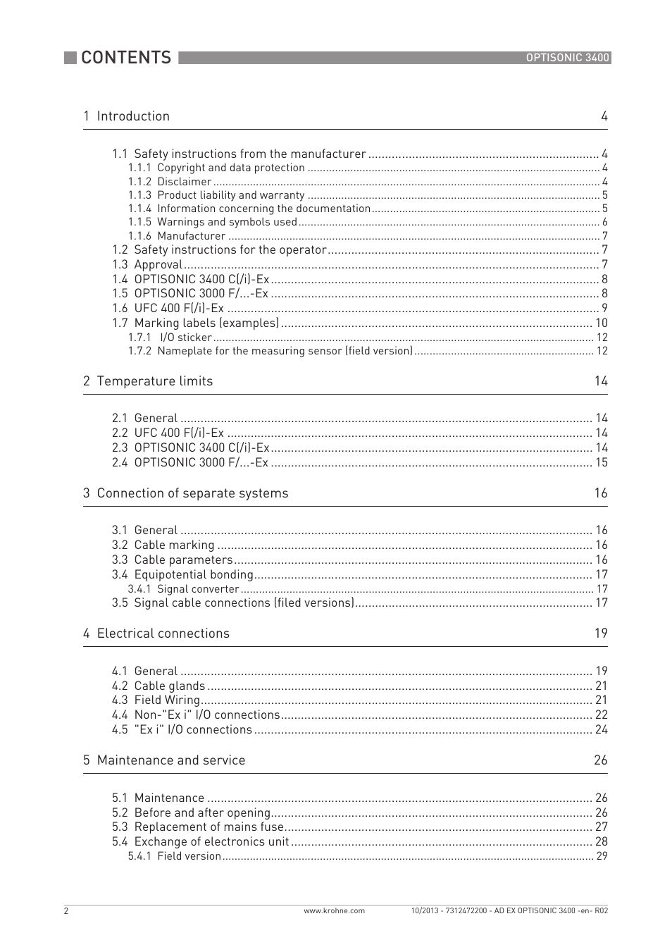 KROHNE OPTISONIC 3400 Ex EN User Manual | Page 2 / 36
