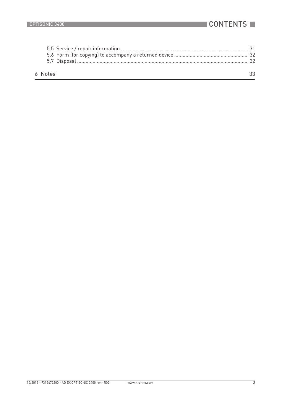 KROHNE OPTISONIC 3400 Ex EN User Manual | Page 3 / 36