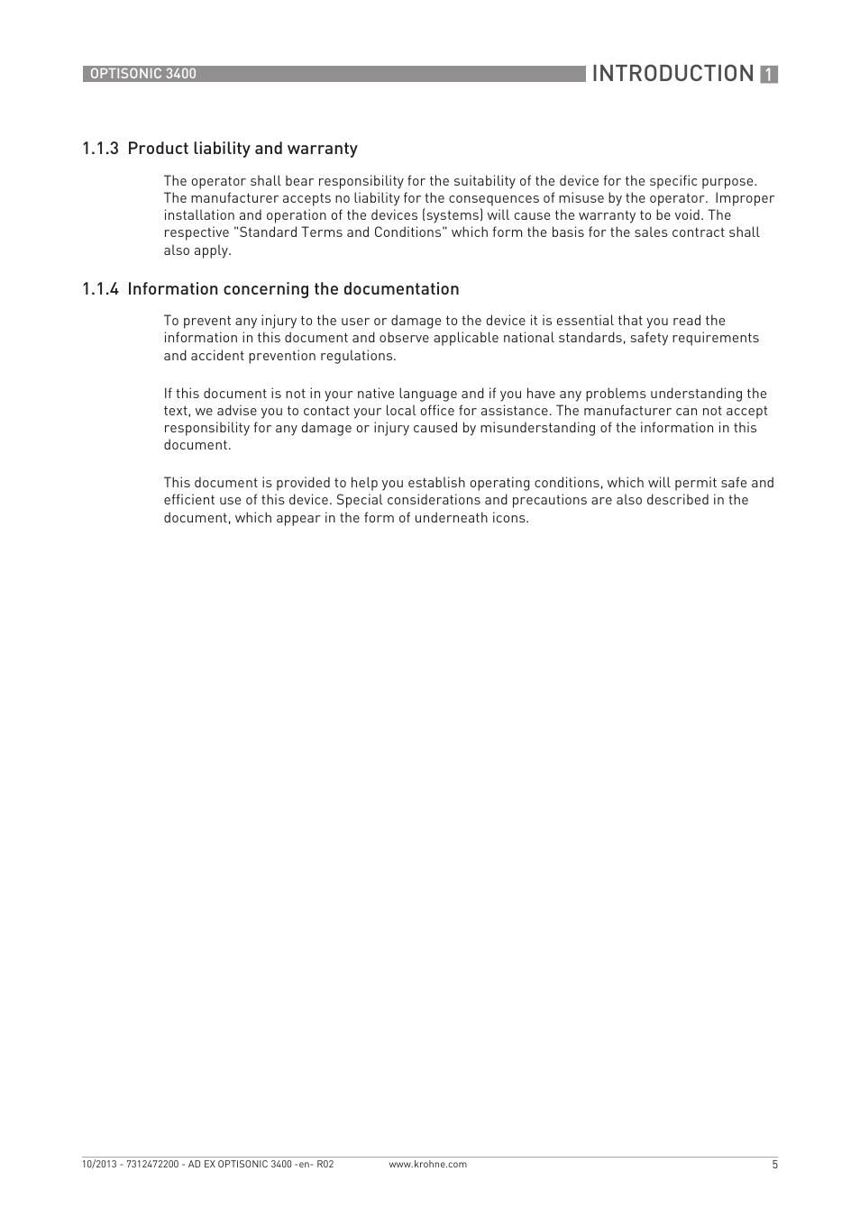 Introduction | KROHNE OPTISONIC 3400 Ex EN User Manual | Page 5 / 36