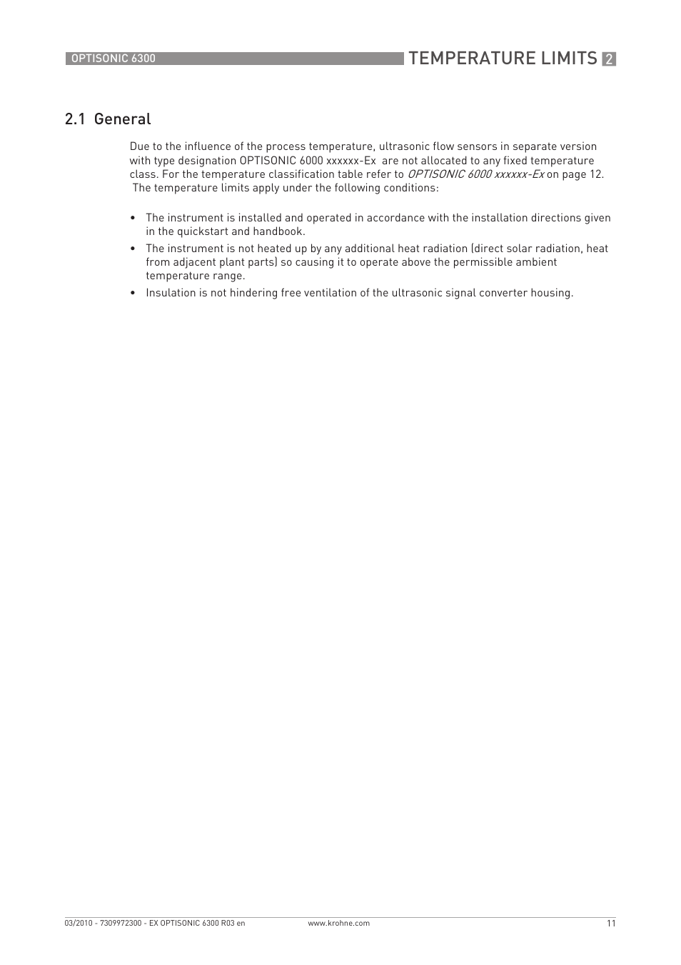 Temperature limits, 1 general | KROHNE OPTISONIC 6300 EEx EN User Manual | Page 11 / 28