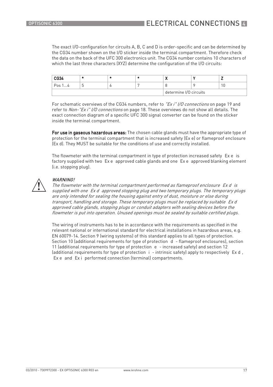 Electrical connections | KROHNE OPTISONIC 6300 EEx EN User Manual | Page 17 / 28