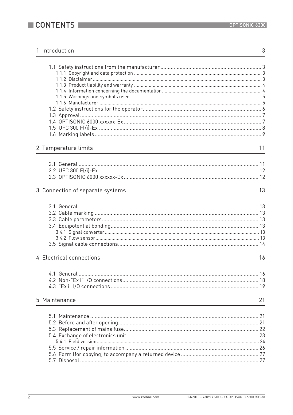 KROHNE OPTISONIC 6300 EEx EN User Manual | Page 2 / 28