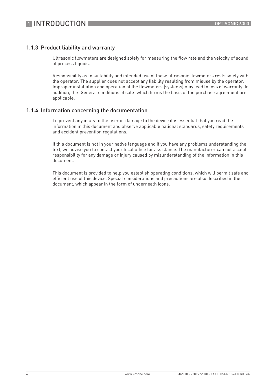 Introduction | KROHNE OPTISONIC 6300 EEx EN User Manual | Page 4 / 28