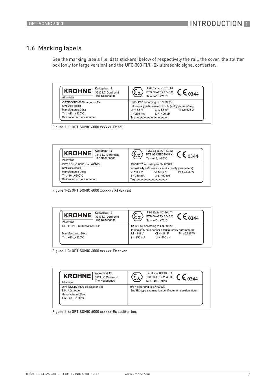 Introduction, 6 marking labels | KROHNE OPTISONIC 6300 EEx EN User Manual | Page 9 / 28