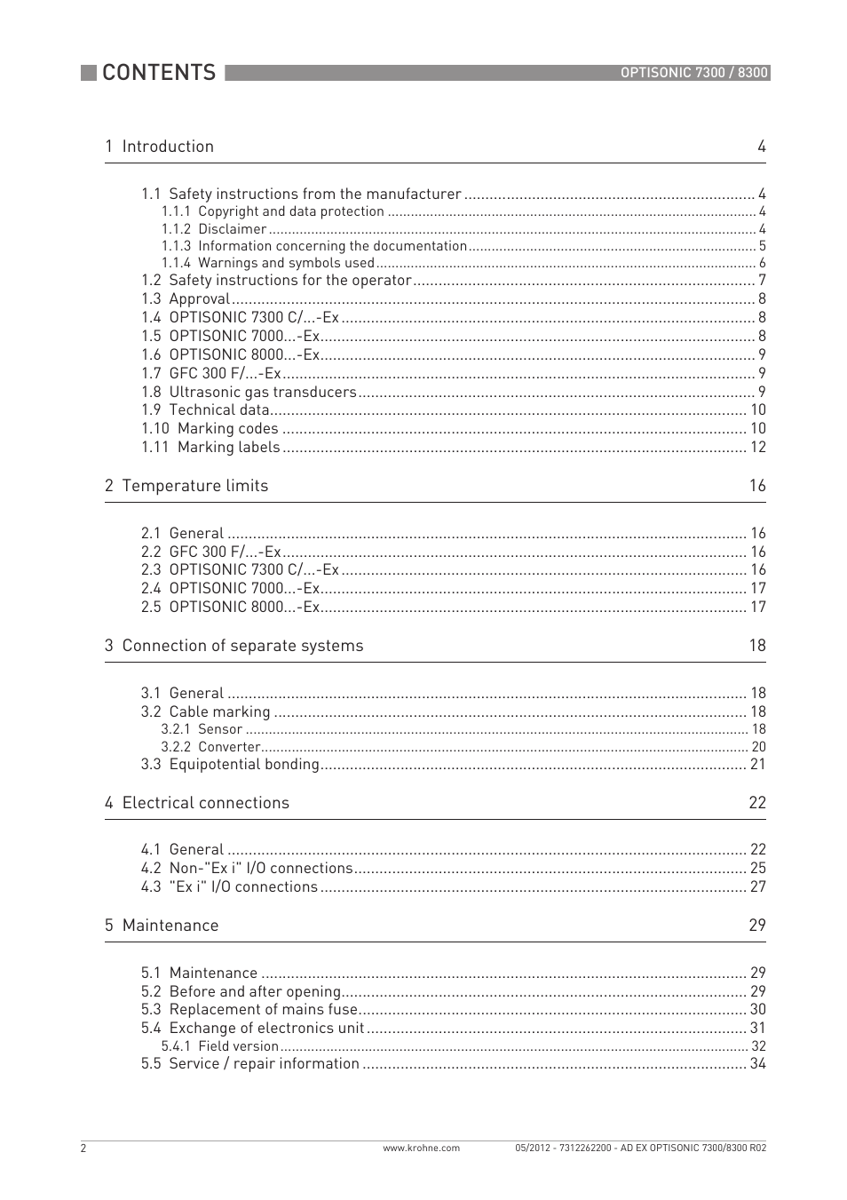 KROHNE OPTISONIC 7300 Ex EN User Manual | Page 2 / 36