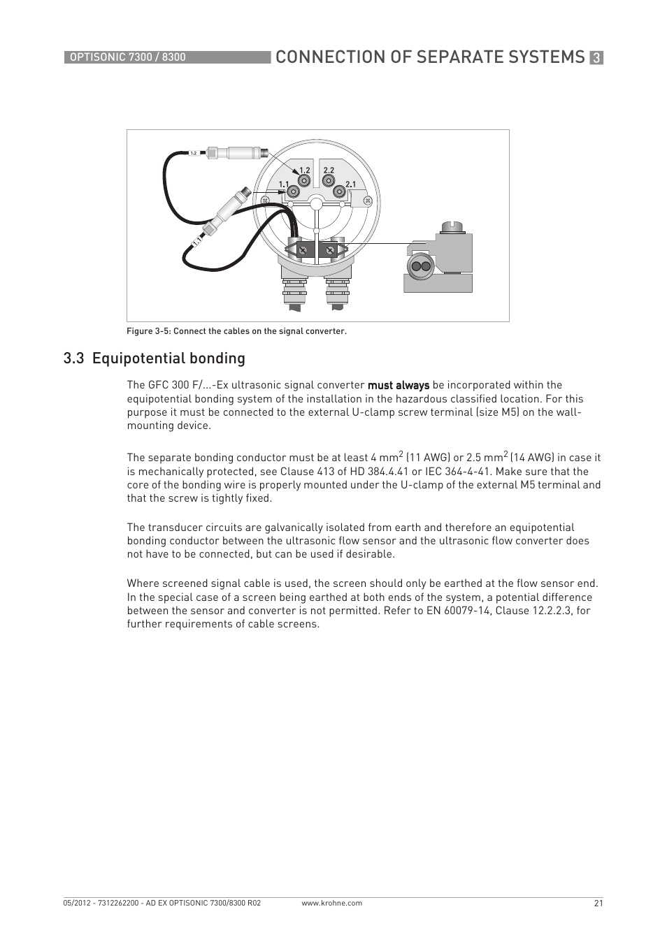 Connection of separate systems, 3 equipotential bonding | KROHNE OPTISONIC 7300 Ex EN User Manual | Page 21 / 36