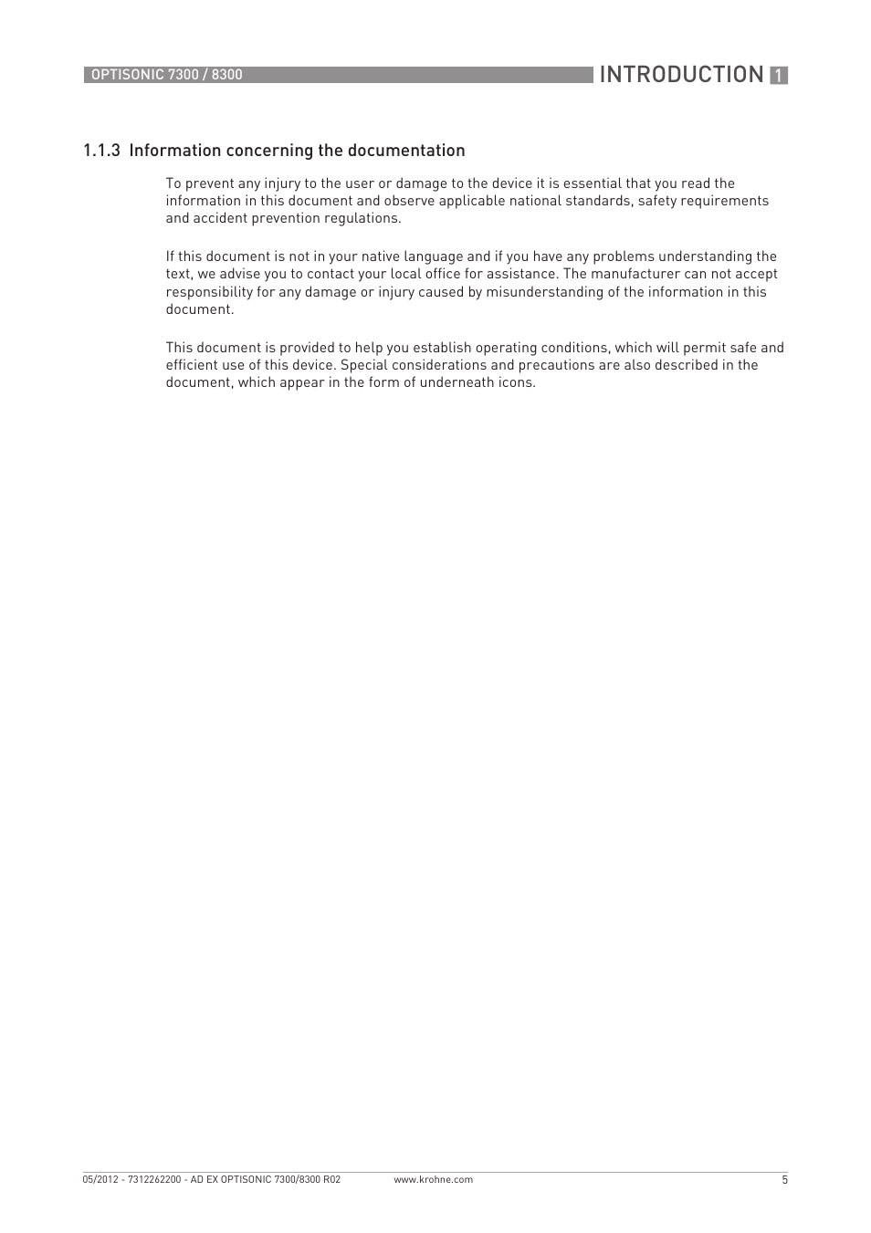 Introduction | KROHNE OPTISONIC 7300 Ex EN User Manual | Page 5 / 36