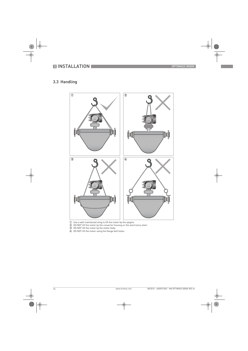 Installation, 3 handling | KROHNE OPTIMASS 8000K EN User Manual | Page 14 / 48