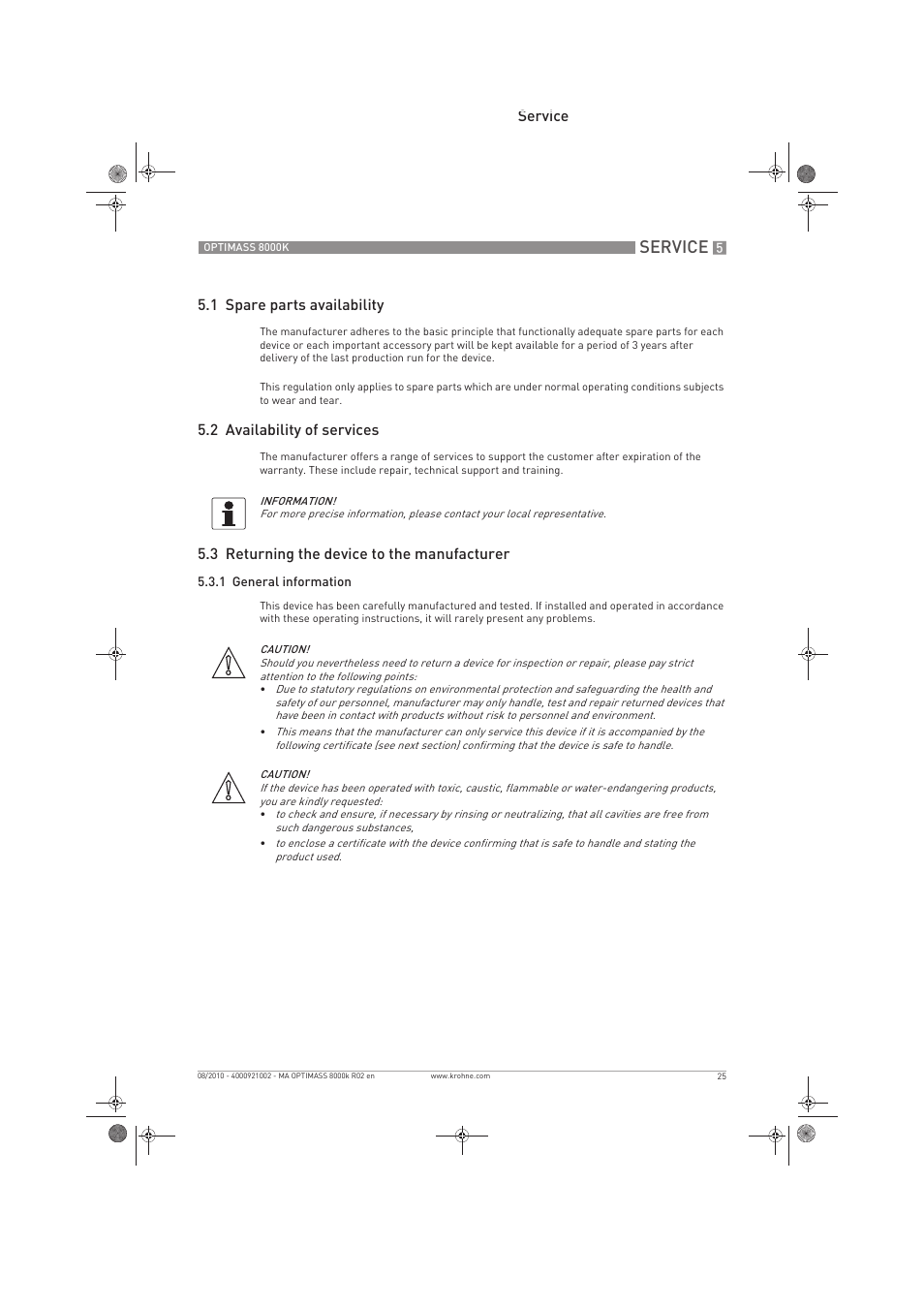 Service | KROHNE OPTIMASS 8000K EN User Manual | Page 25 / 48