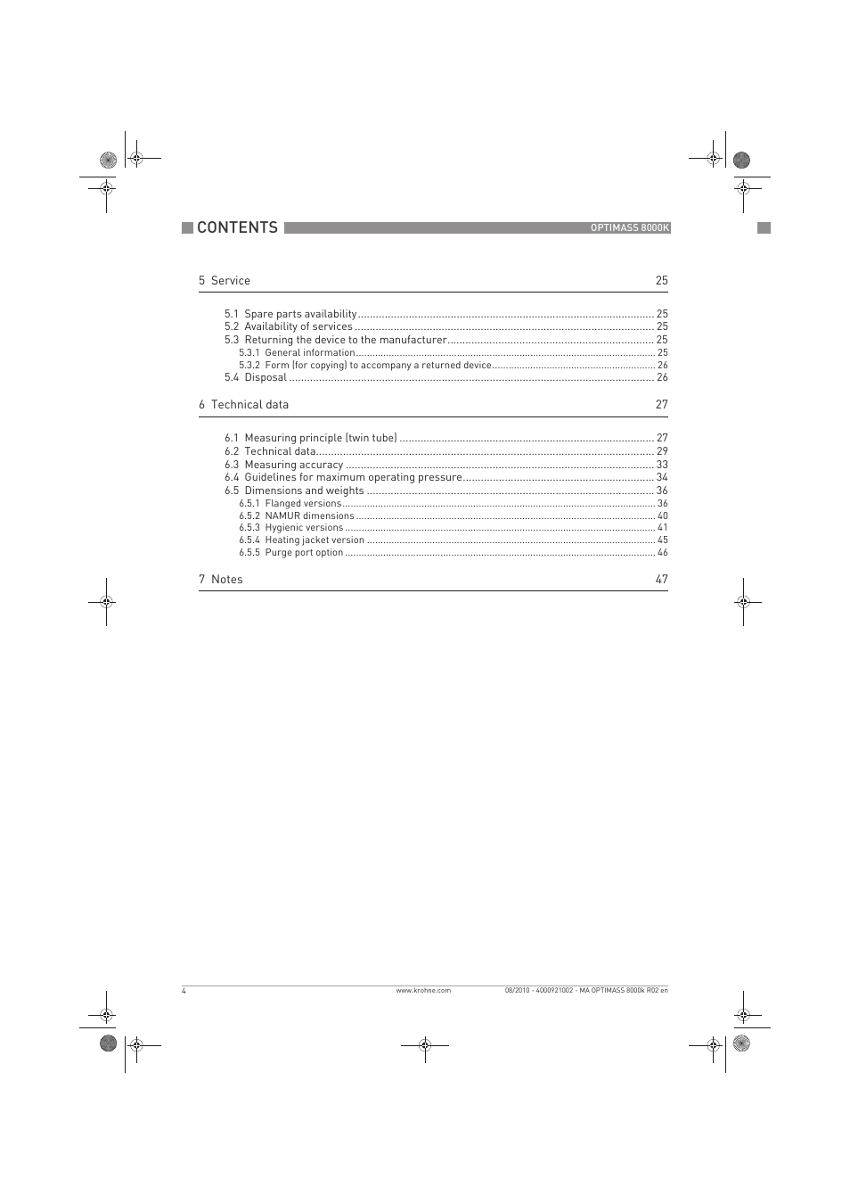 KROHNE OPTIMASS 8000K EN User Manual | Page 4 / 48