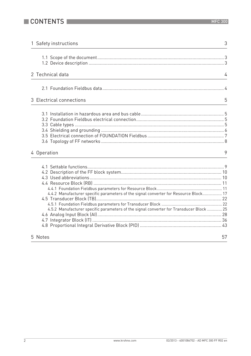 KROHNE MFC 300 FOUNDATION FIELDBUS EN User Manual | Page 2 / 60
