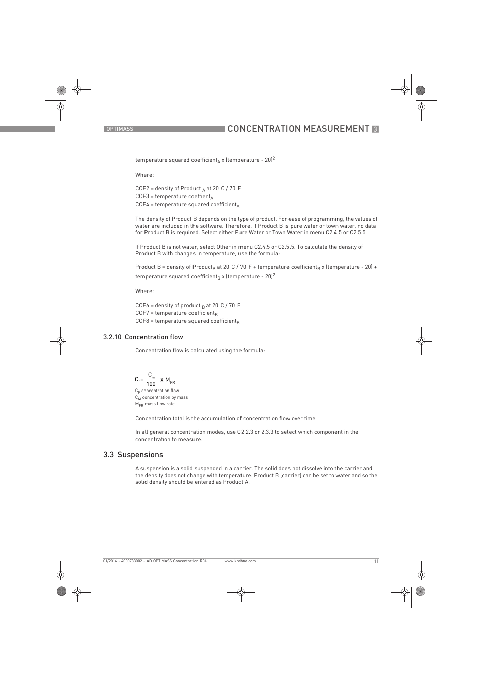 Concentration measurement, 3 suspensions | KROHNE OPTIMASS Sensors Concentration Measurement EN User Manual | Page 11 / 16