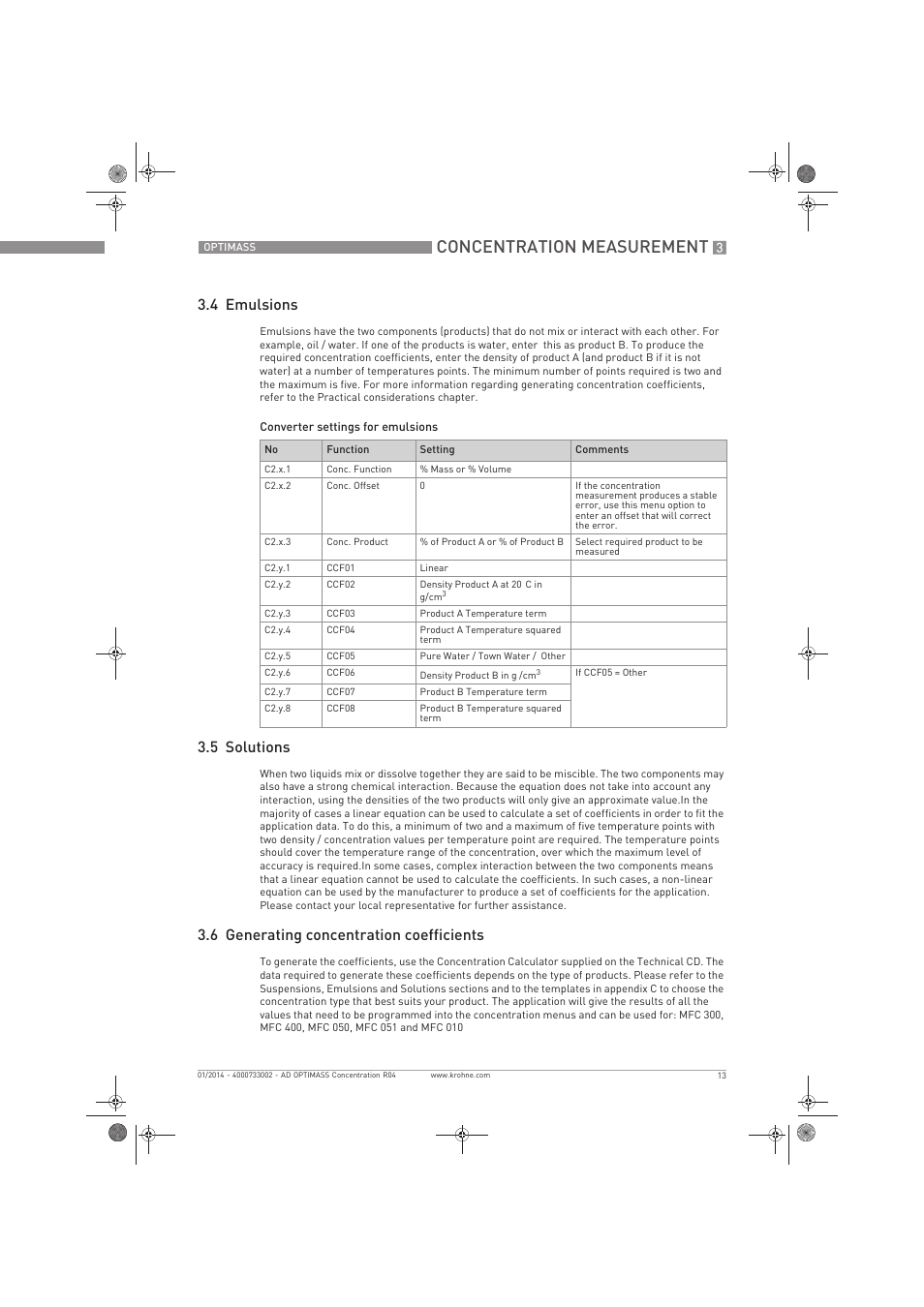 Concentration measurement, 4 emulsions, 5 solutions | 6 generating concentration coefficients | KROHNE OPTIMASS Sensors Concentration Measurement EN User Manual | Page 13 / 16