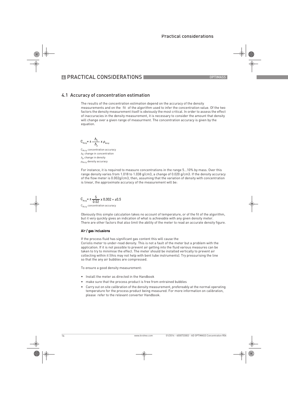Practical considerations | KROHNE OPTIMASS Sensors Concentration Measurement EN User Manual | Page 14 / 16