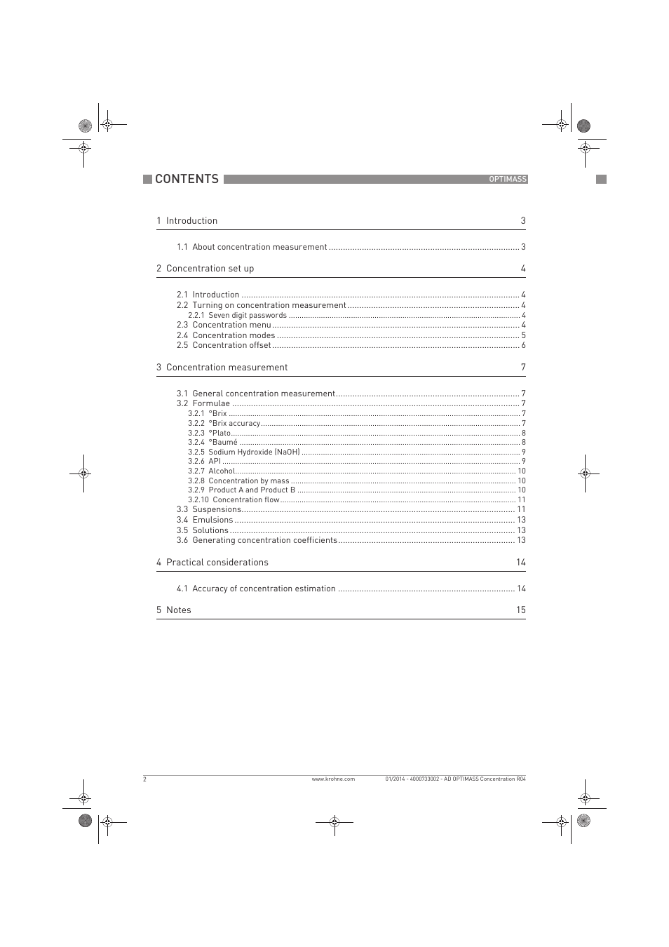 KROHNE OPTIMASS Sensors Concentration Measurement EN User Manual | Page 2 / 16