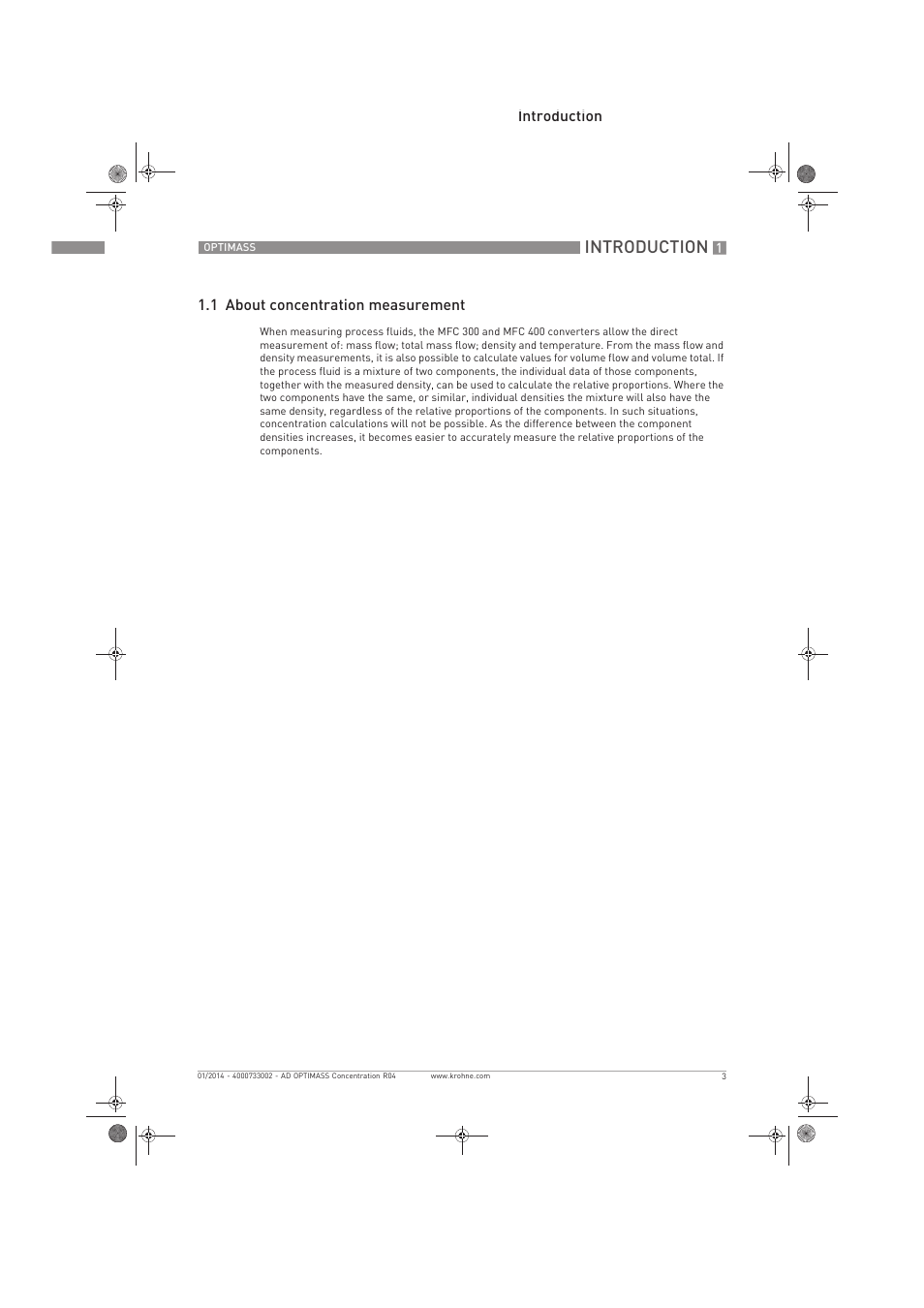 Introduction, Introduction 1.1 about concentration measurement | KROHNE OPTIMASS Sensors Concentration Measurement EN User Manual | Page 3 / 16