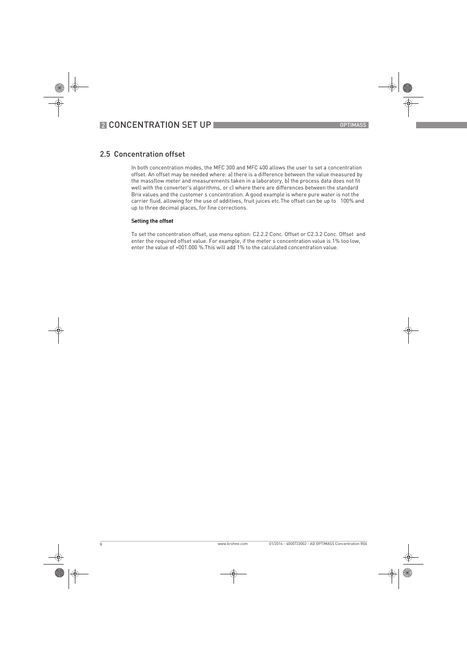 Concentration set up, 5 concentration offset | KROHNE OPTIMASS Sensors Concentration Measurement EN User Manual | Page 6 / 16