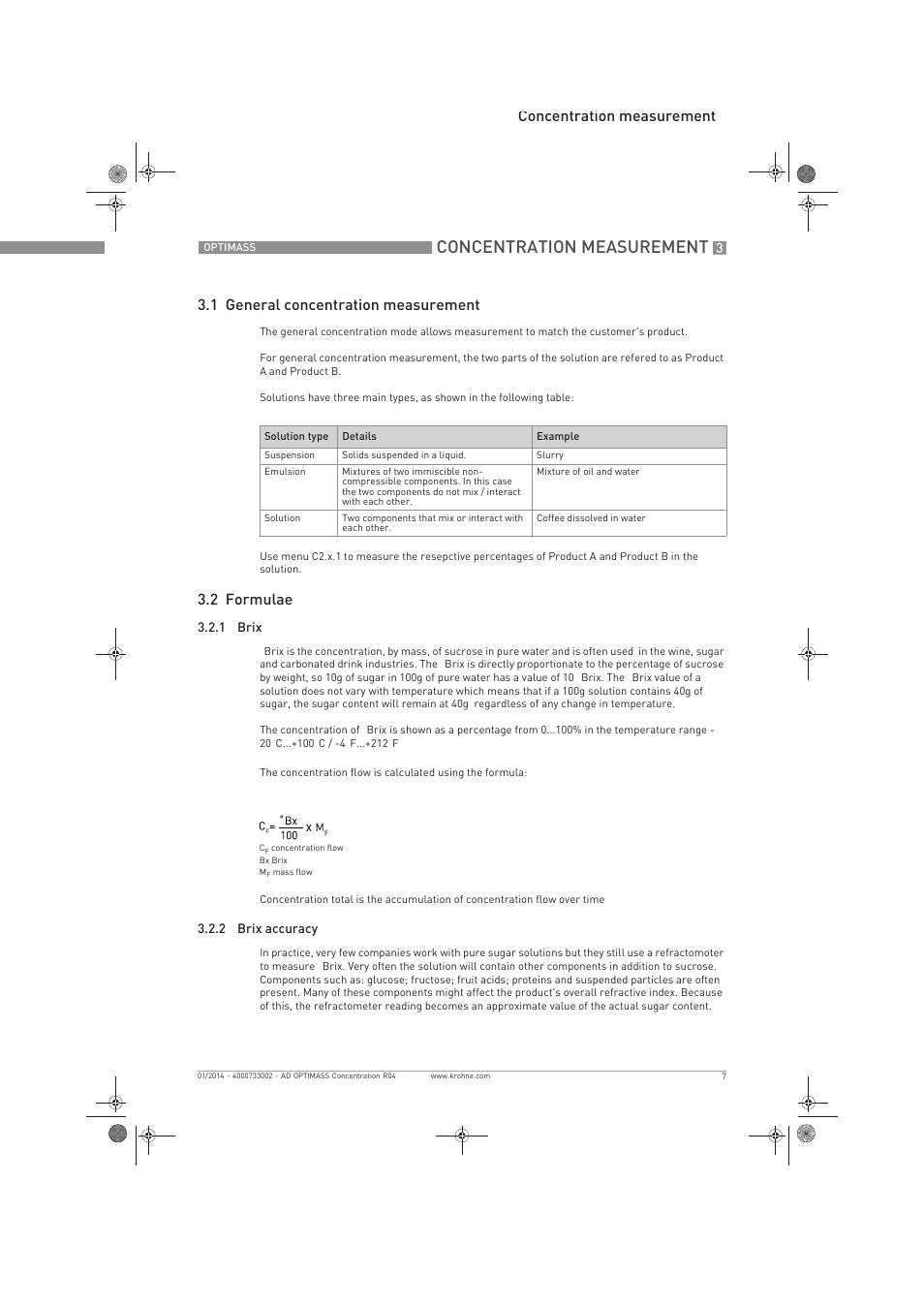 Concentration measurement, 2 formulae | KROHNE OPTIMASS Sensors Concentration Measurement EN User Manual | Page 7 / 16