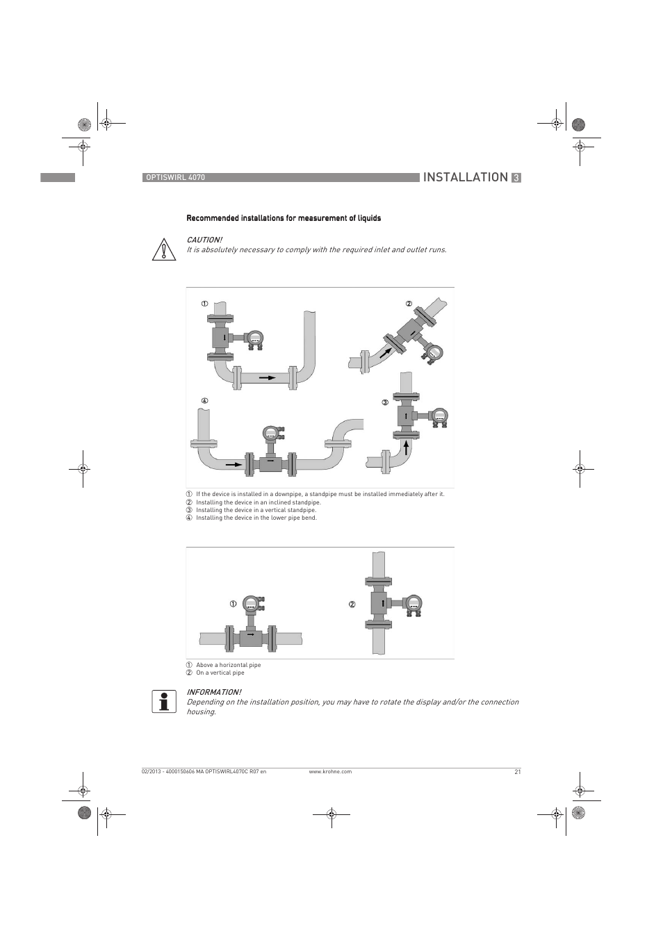 Installation | KROHNE OPTISWIRL 4070 EN User Manual | Page 21 / 84