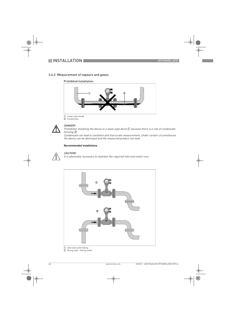 Installation | KROHNE OPTISWIRL 4070 EN User Manual | Page 22 / 84