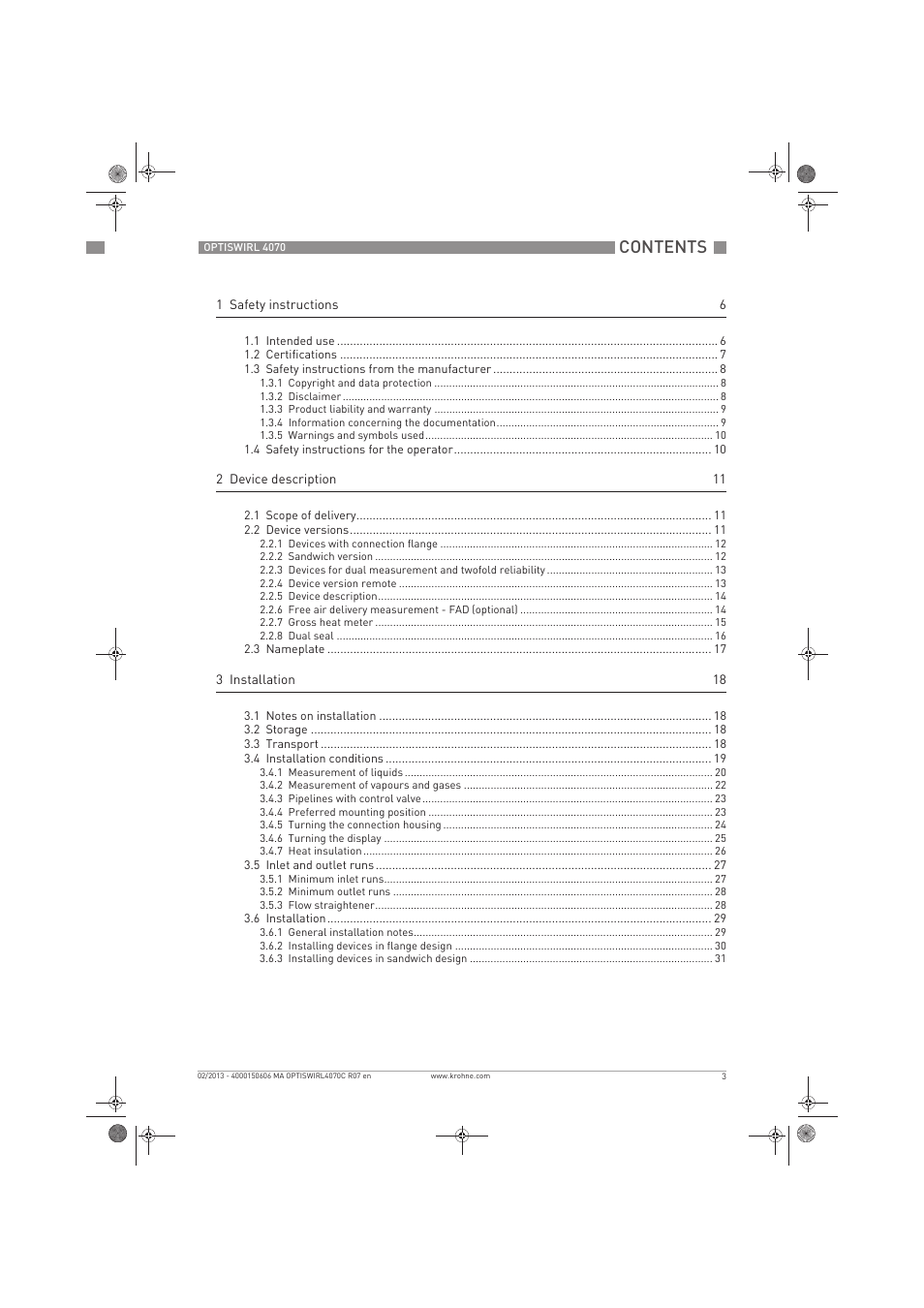 KROHNE OPTISWIRL 4070 EN User Manual | Page 3 / 84
