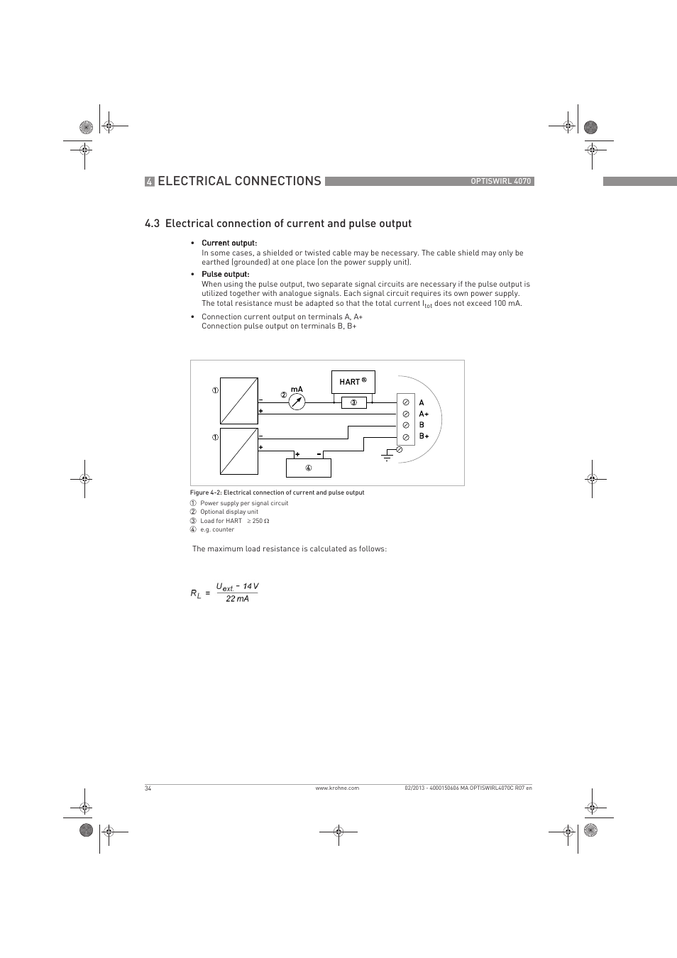 Electrical connections | KROHNE OPTISWIRL 4070 EN User Manual | Page 34 / 84